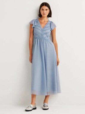 Boden Powder Blue Midi Dress with Flutter Sleeves